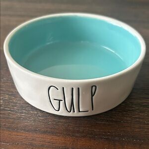 Rae Dunn Gulp Pet Bowl - White and Aqua